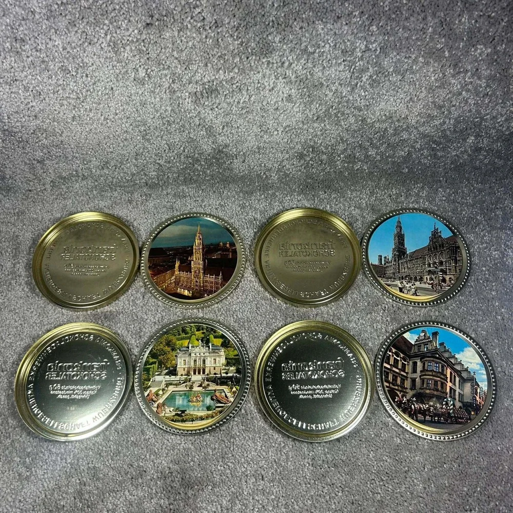 Frankonia‎ Schokotaler Tins Gold German Landmark Souvenir Set of 4 - Empty
